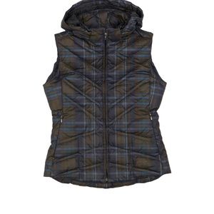 Patagonia Down With It  Hooded Puffer Vest Rosa/Dark Walnut Plaid Size Small